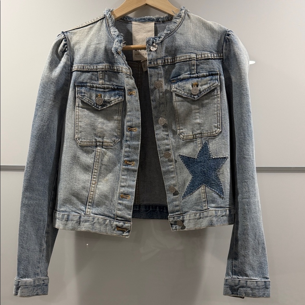 LA VIE by Rebecca Taylor Light Wash Denim Jacket with Star Patch